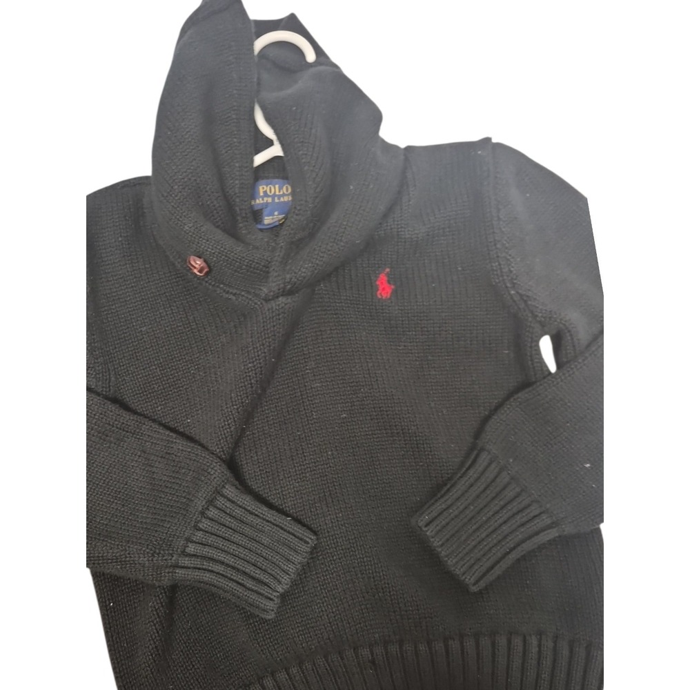 Polo Ralph Lauren‎ Shawl Pullover Button Cowl Neck Tolders Black Sweater Size 6